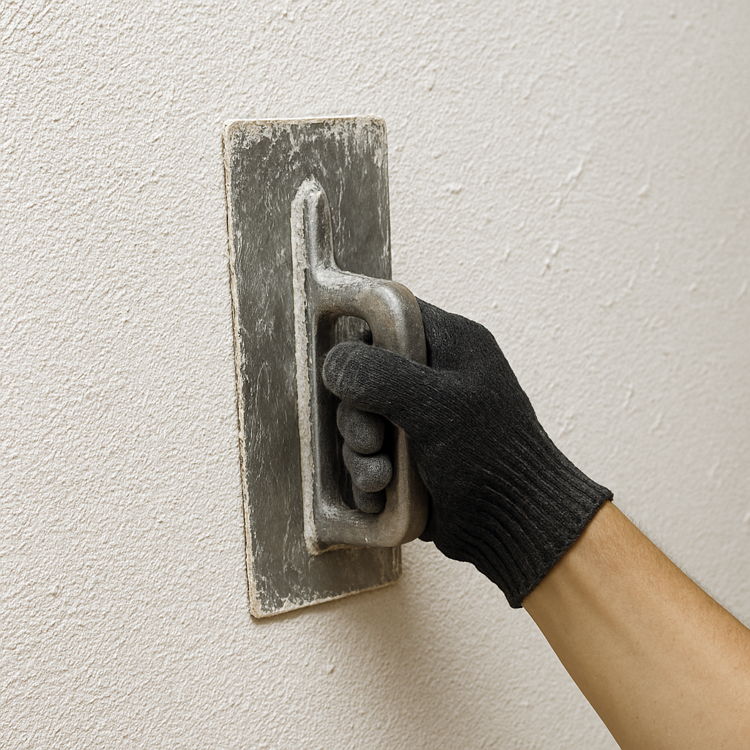 Application d'un crépi sur le mur